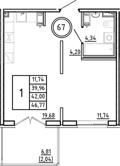 Планировка — Образцовый квартал, 2-комн., 40 м²