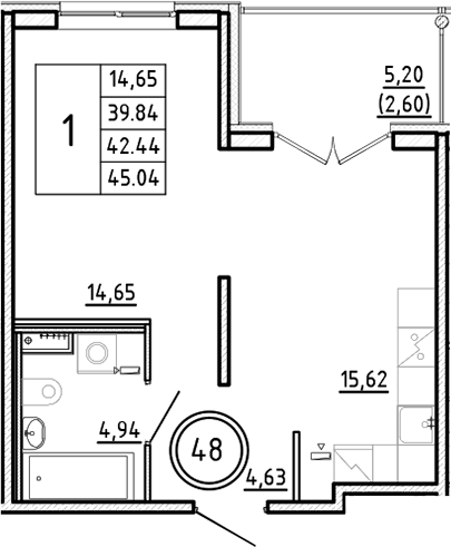 Планировка — Образцовый квартал, 2-комн., 40 м²