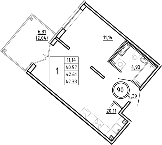 Планировка — Образцовый квартал, 2-комн., 41 м²