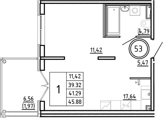 Планировка — Образцовый квартал, 2-комн., 39 м²