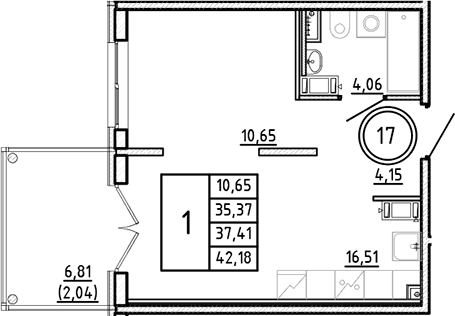Планировка — Образцовый квартал, 2-комн., 35 м²