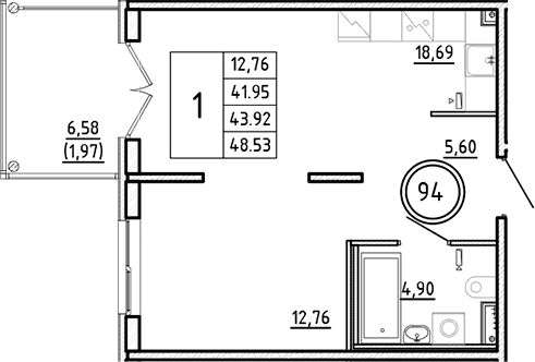 Планировка — Образцовый квартал, 2-комн., 42 м²
