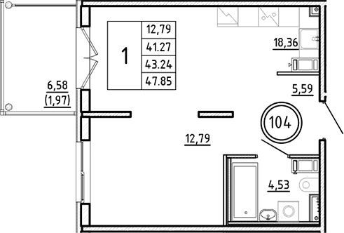 Планировка — Образцовый квартал, 2-комн., 41 м²