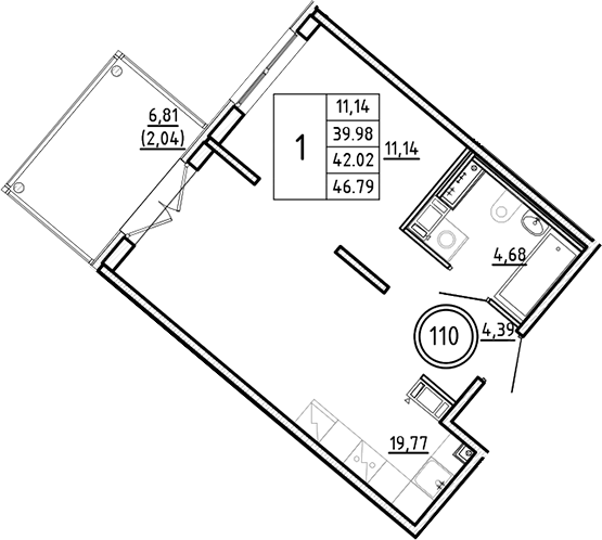 Планировка — Образцовый квартал, 2-комн., 40 м²