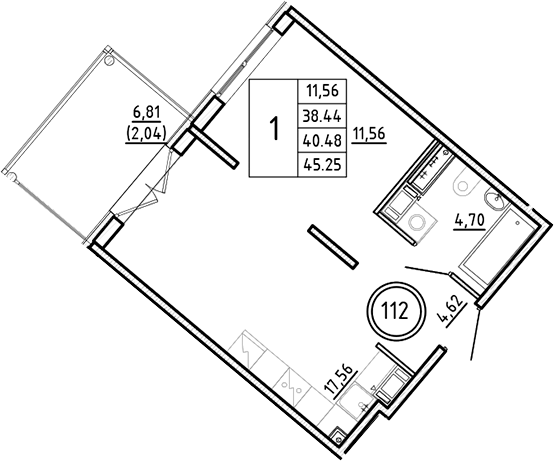 Планировка — Образцовый квартал, 2-комн., 38 м²