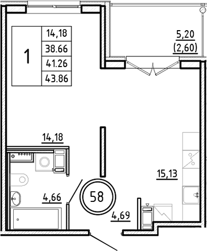 Планировка — Образцовый квартал, 2-комн., 39 м²
