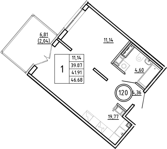 Планировка — Образцовый квартал, 2-комн., 40 м²