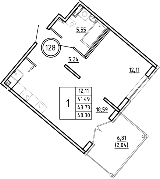 Планировка — Образцовый квартал, 2-комн., 41 м²