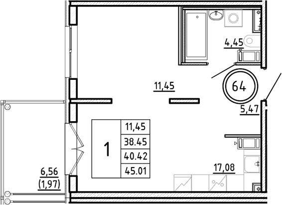 Планировка — Образцовый квартал, 2-комн., 38 м²