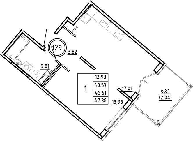 Планировка — Образцовый квартал, 2-комн., 41 м²