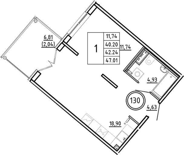 Планировка — Образцовый квартал, 2-комн., 40 м²