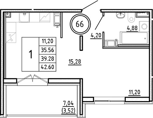 Планировка — Образцовый квартал, 2-комн., 36 м²
