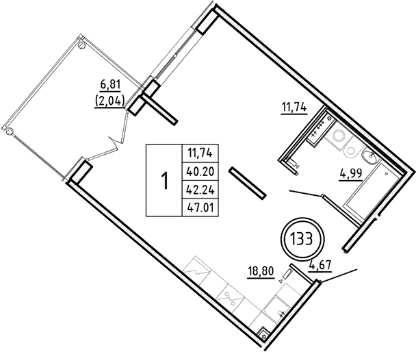 Планировка — Образцовый квартал, 2-комн., 40 м²