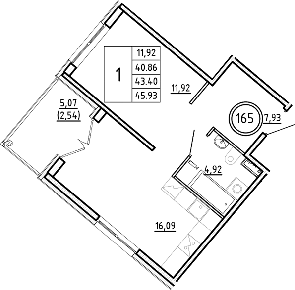 Планировка — Образцовый квартал, 2-комн., 41 м²
