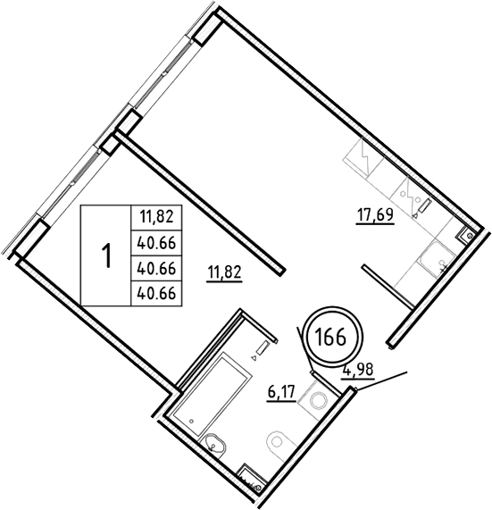 Планировка — Образцовый квартал, 2-комн., 41 м²