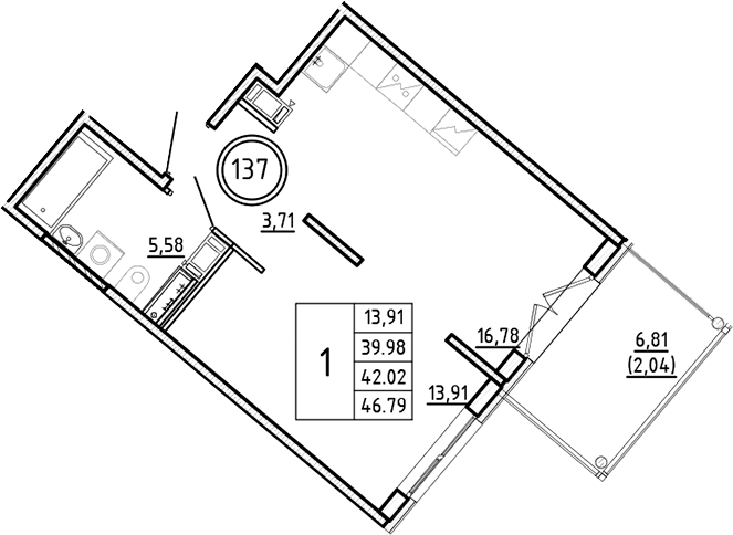 Планировка — Образцовый квартал, 2-комн., 40 м²