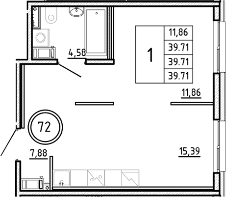 Планировка — Образцовый квартал, 2-комн., 40 м²