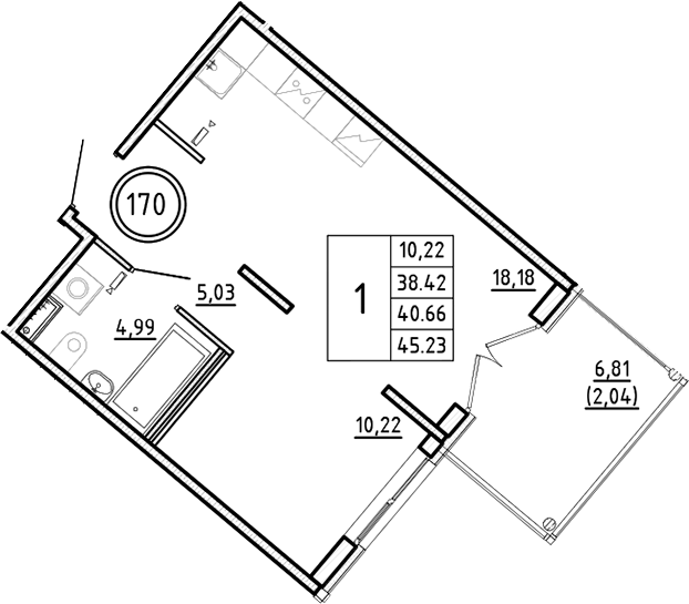 Планировка — Образцовый квартал, 2-комн., 38 м²