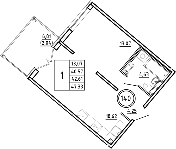 Планировка — Образцовый квартал, 2-комн., 41 м²