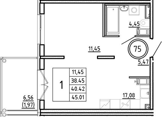 Планировка — Образцовый квартал, 2-комн., 38 м²