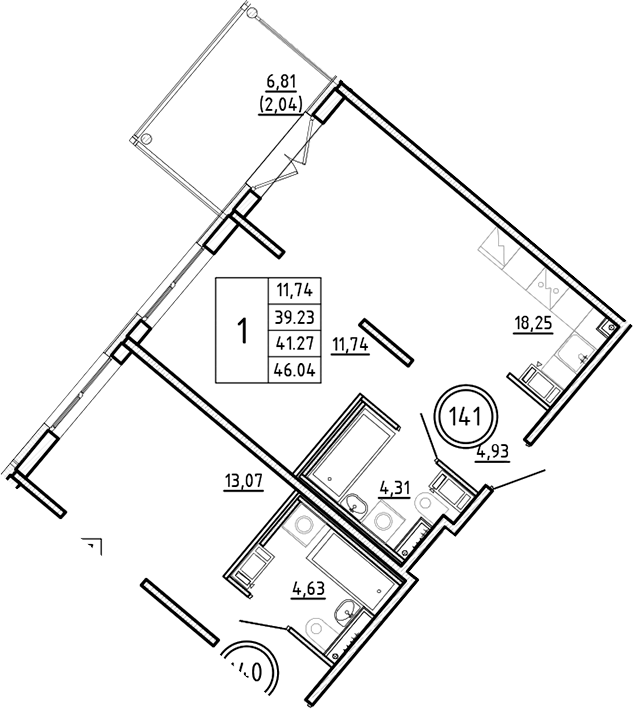 Планировка — Образцовый квартал, 2-комн., 39 м²