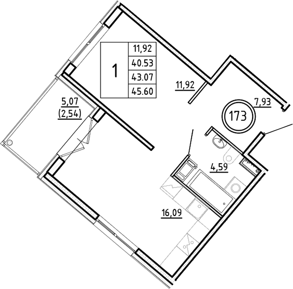 Планировка — Образцовый квартал, 2-комн., 41 м²