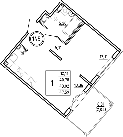 Планировка — Образцовый квартал, 2-комн., 41 м²