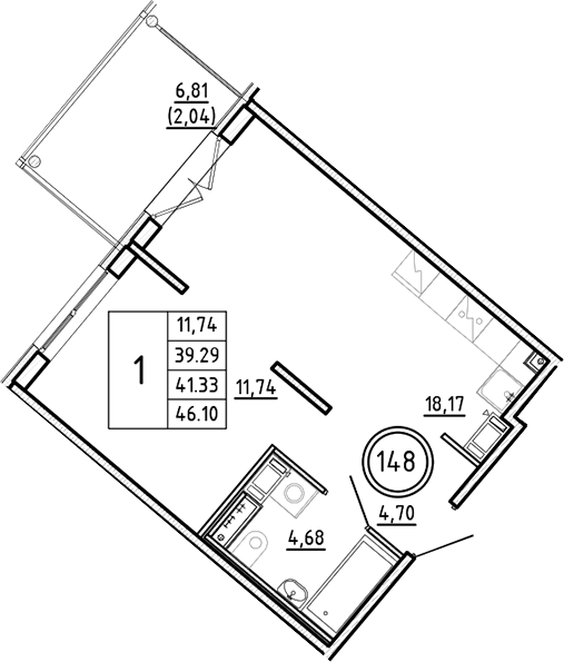 Планировка — Образцовый квартал, 2-комн., 39 м²