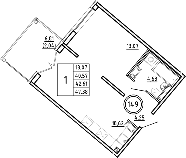 Планировка — Образцовый квартал, 2-комн., 41 м²