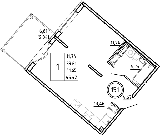 Планировка — Образцовый квартал, 2-комн., 40 м²