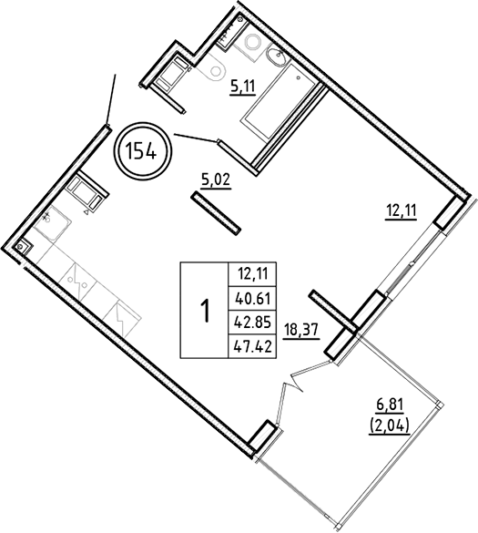 Планировка — Образцовый квартал, 2-комн., 41 м²