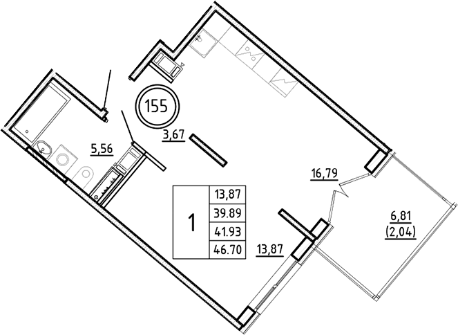 Планировка — Образцовый квартал, 2-комн., 40 м²
