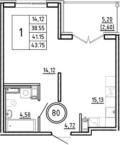 Планировка — Образцовый квартал, 2-комн., 39 м²