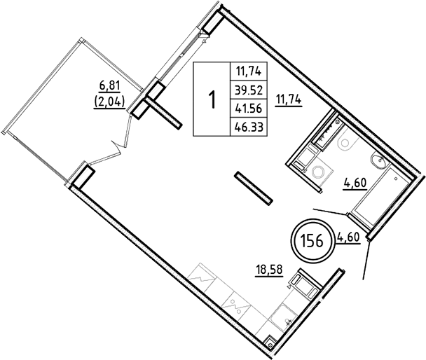 Планировка — Образцовый квартал, 2-комн., 40 м²
