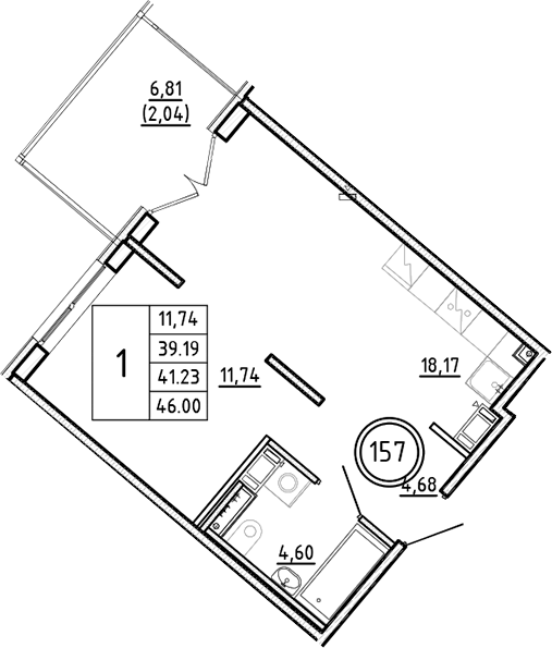 Планировка — Образцовый квартал, 2-комн., 39 м²