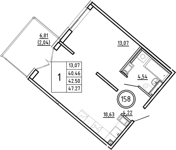 Планировка — Образцовый квартал, 2-комн., 40 м²