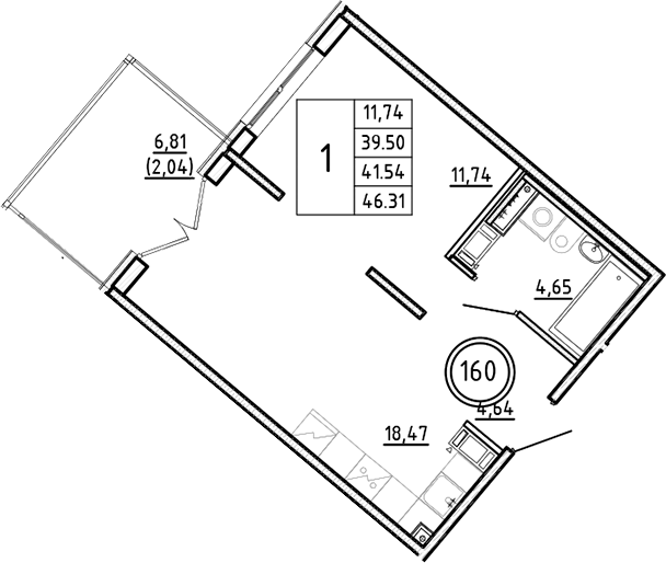 Планировка — Образцовый квартал, 2-комн., 40 м²