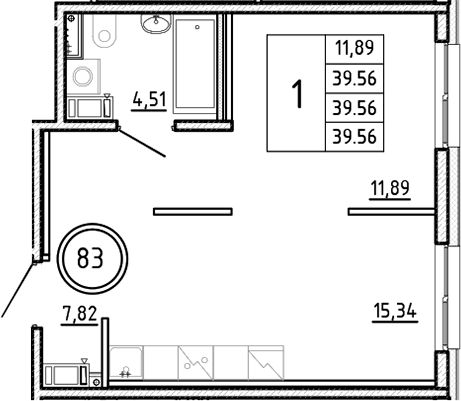 Планировка — Образцовый квартал, 2-комн., 40 м²