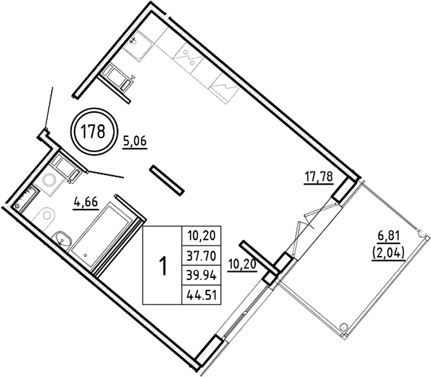 Планировка — Образцовый квартал, 2-комн., 38 м²