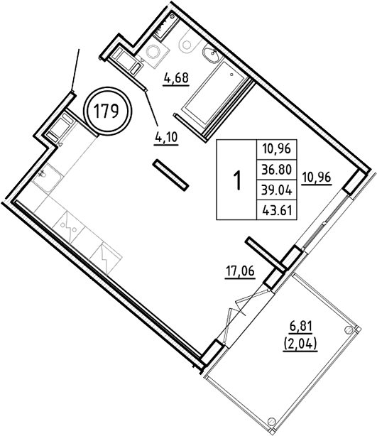 Планировка — Образцовый квартал, 2-комн., 37 м²