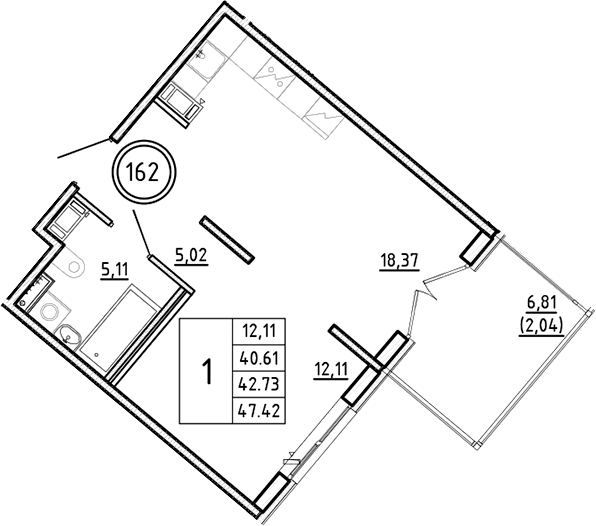 Планировка — Образцовый квартал, 2-комн., 41 м²