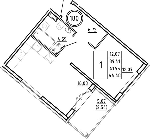 Планировка — Образцовый квартал, 2-комн., 39 м²