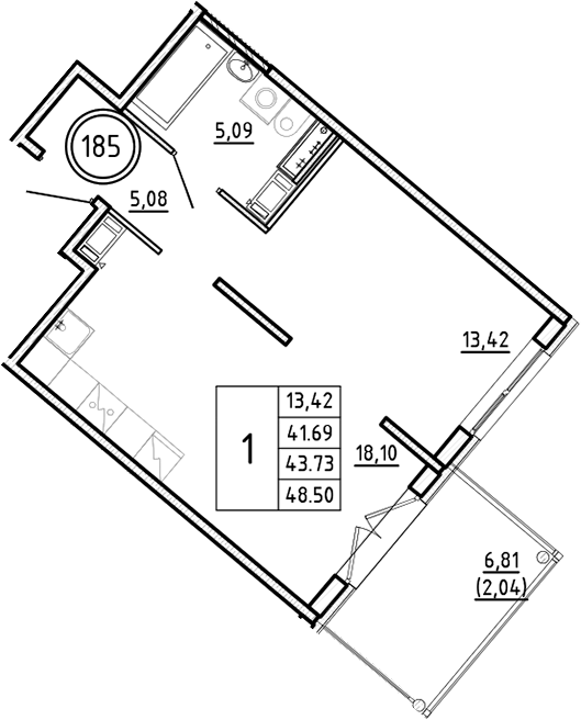 Планировка — Образцовый квартал, 2-комн., 42 м²