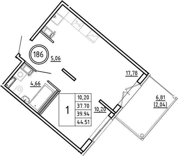 Планировка — Образцовый квартал, 2-комн., 38 м²