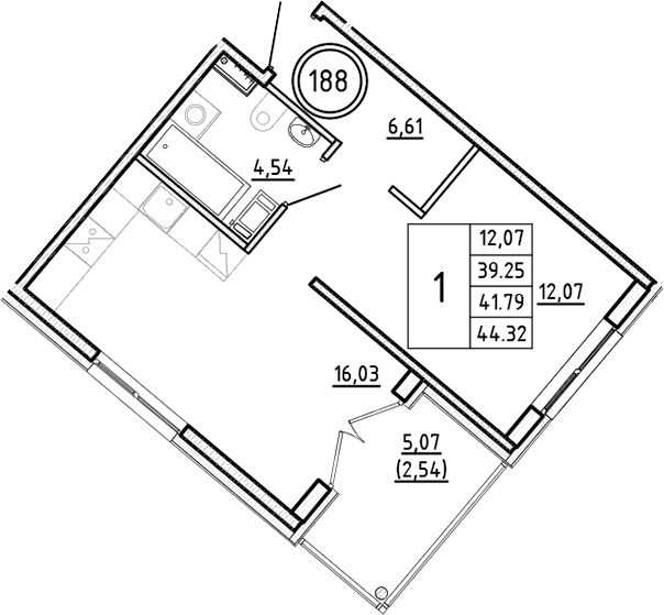 Планировка — Образцовый квартал, 2-комн., 39 м²