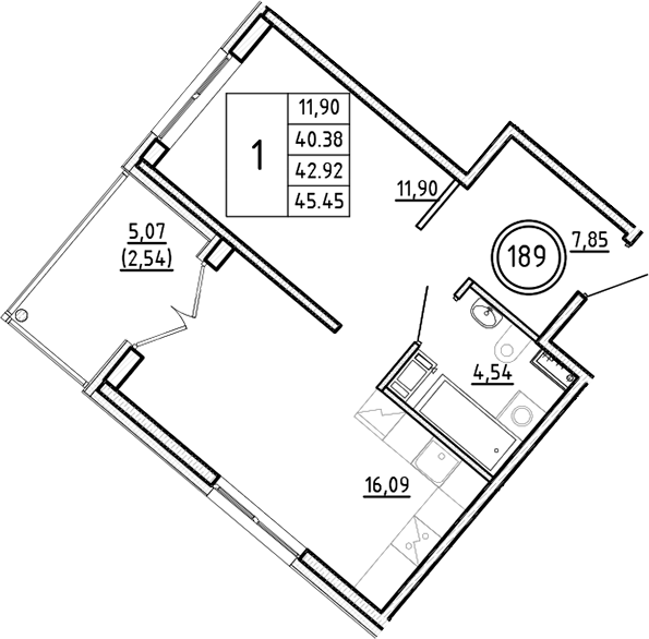 Планировка — Образцовый квартал, 2-комн., 40 м²