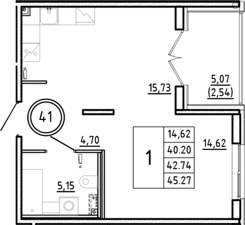 Планировка — Образцовый квартал, 2-комн., 40 м²
