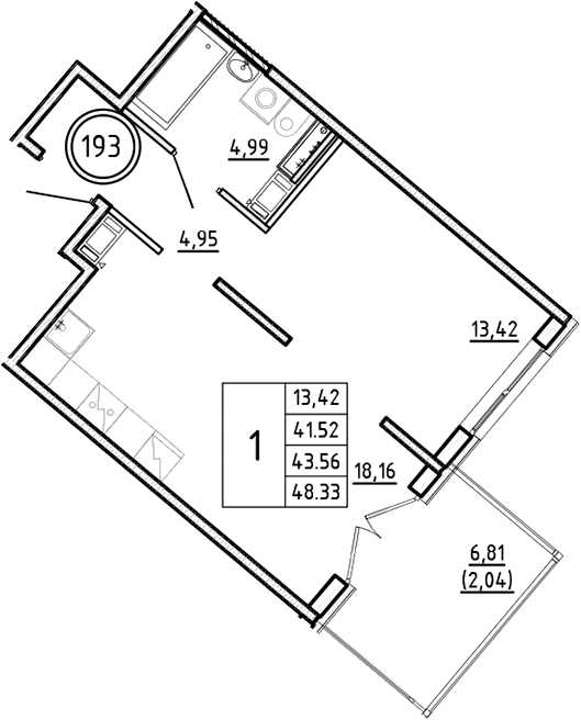 Планировка — Образцовый квартал, 2-комн., 42 м²