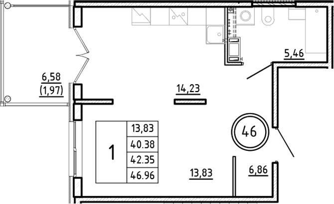 Планировка — Образцовый квартал, 1-комн., 40 м²