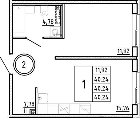 Планировка — Образцовый квартал, 2-комн., 40 м²